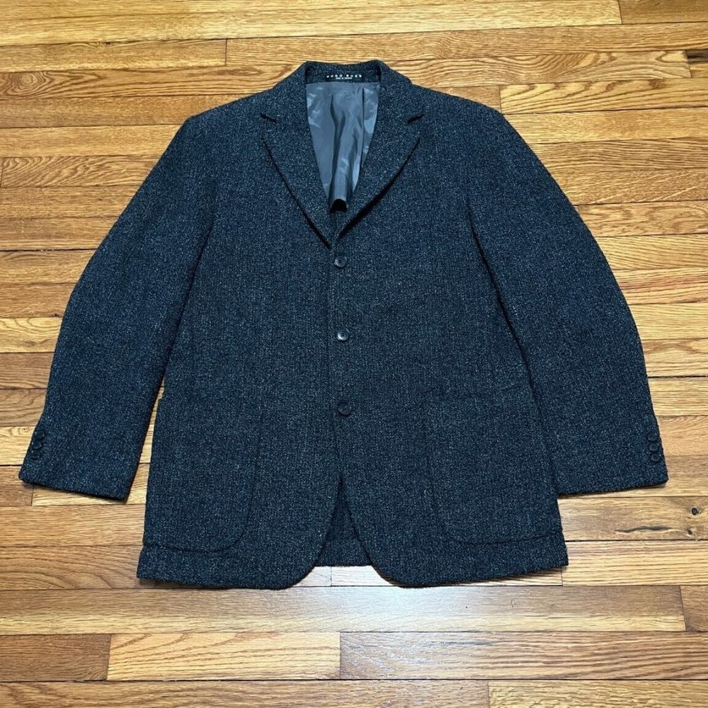 Hugo Boss Mens Blazer Size 40R 3 Button Sport Coat Gray Virgin Wool Terry Knit